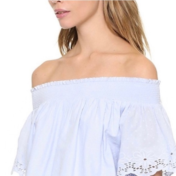 Tularosa light blue eyelet off the shoulder crop top. - Picture 3 of 6